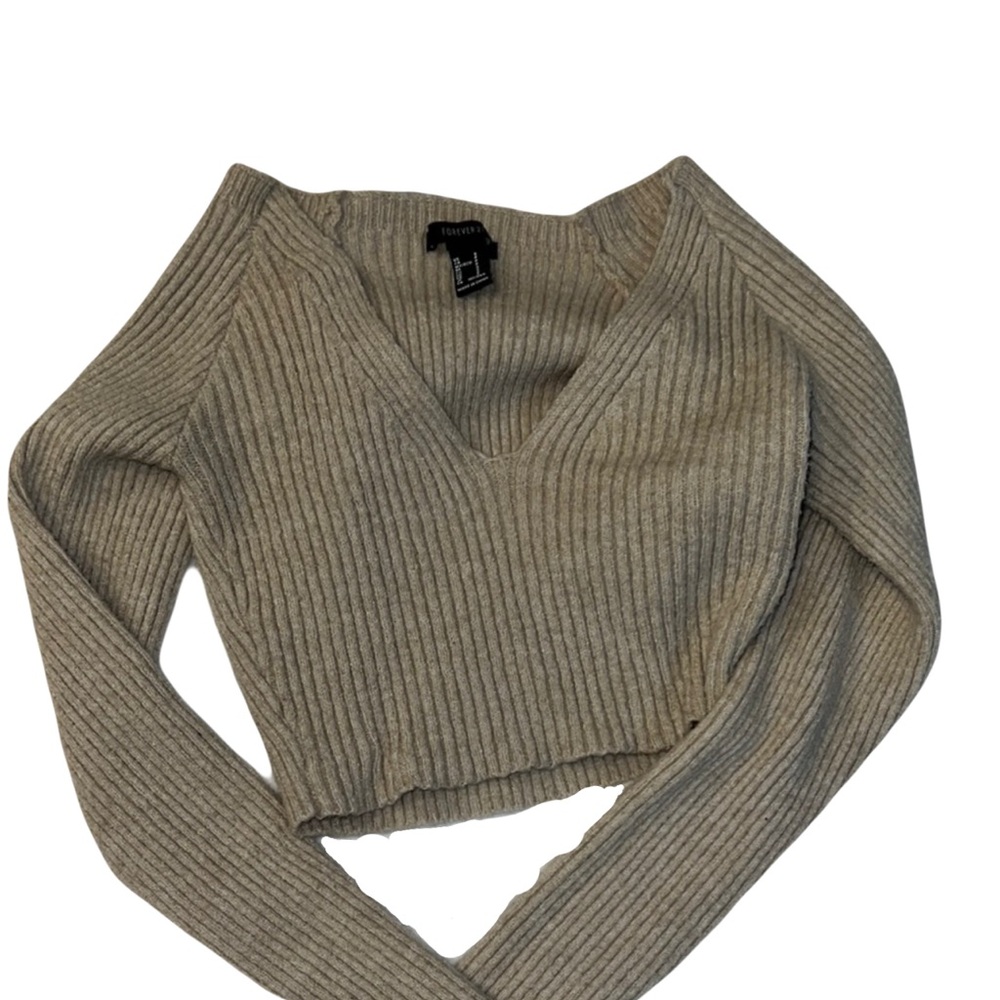 Forever 21 Ribbed Knit Sweater - Beige
